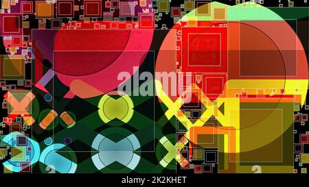 Kunstwerk abstrakter Komposition aus geometrischen Formen und Elementen Stockfoto