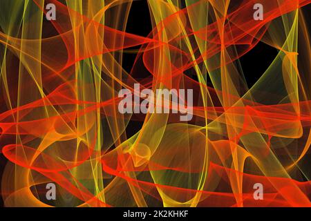 Bildmaterial mit gekrümmten bunten Linien auf schwarzem Hintergrund. Stockfoto