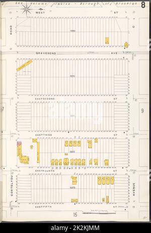 Kartografisch, Karten. 1884 - 1936. Lionel Pincus und Princess Firyal Map Division. Feuerversicherung , New York (Staat), Immobilien , New York (Staat), Städte & Orte , New York (Staat) Brooklyn V. 10, Plate No. 8 Karte begrenzt durch West St., Avenue C, E. 5. St., Cortelyou Rd. Stockfoto