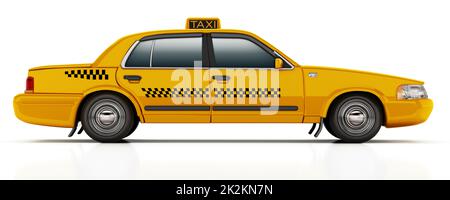 Gelbes Taxi isoliert auf weißem Hintergrund. 3D Abbildung Stockfoto