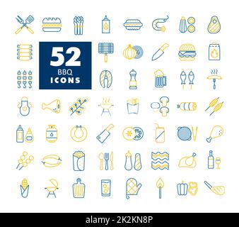 Symbolset für Barbecue- und bbq-Grill Stockfoto