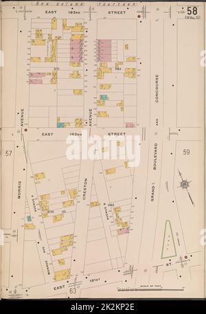 Kartografisch, Karten. 1915. Lionel Pincus und Prinzessin Firyal Map Division. Feuerversicherung , New York (Staat), Immobilien , New York (Staat), Städte & Orte , New York (Staat) Bronx, V. 15, Plate No. 58 Karte begrenzt durch E. 183. St., Grand Blvd., E. 181. St., Morris Ave Stockfoto