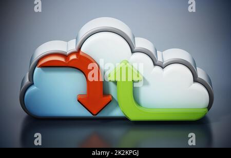 Pfeile und Wolkenform hochladen und herunterladen. 3D Abbildung Stockfoto