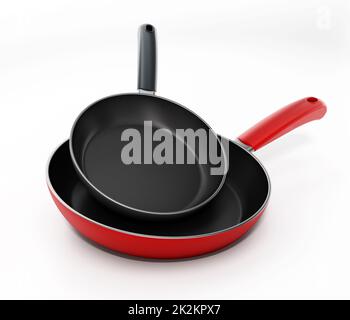 Bratpfannen isoliert auf weißem Hintergrund. 3D Abbildung Stockfoto