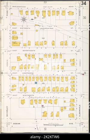 Kartografisch, Karten. 1884 - 1936. Lionel Pincus und Princess Firyal Map Division. Feuerversicherung , New York (Staat), Immobilien , New York (Staat), Städte und Orte , New York (Staat) Brooklyn V. 10, Plate No. 34 Karte begrenzt durch Marlborough Rd., Albemarle Rd., Ocean Ave., Beverley Rd. Stockfoto