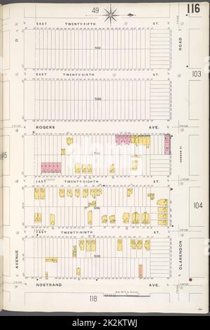 Kartografisch, Karten. 1884 - 1936. Lionel Pincus und Princess Firyal Map Division. Feuerversicherung , New York (Staat), Immobilien , New York (Staat), Städte & Orte , New York (Staat) Brooklyn V. 10, Plate No. 116 Karte begrenzt durch E. 25. St., Clarendon Rd., Nostrand Ave., Avenue D Stockfoto