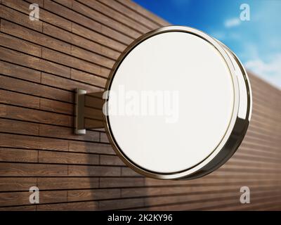 An der Wand angebrachtes rundes Schild. 3D Abbildung Stockfoto