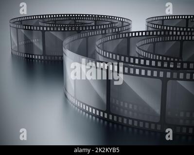 Vintage-Filmstreifen auf dunklem Hintergrund. 3D Abbildung Stockfoto