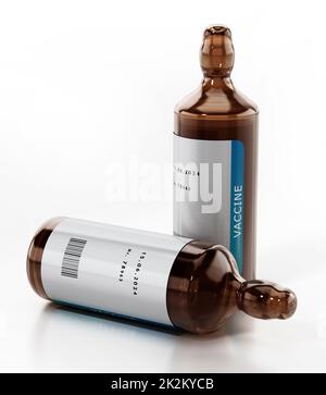 Generischer Covid-19-Impfstoff in Glasflaschen. 3D Abbildung Stockfoto