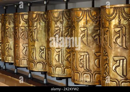 Buddhistische Gebetsmühlen Stockfoto