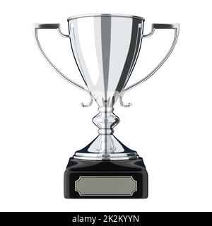 Silberner Trophäenbecher isoliert auf weißem Hintergrund, 3D-Abbildung Stockfoto