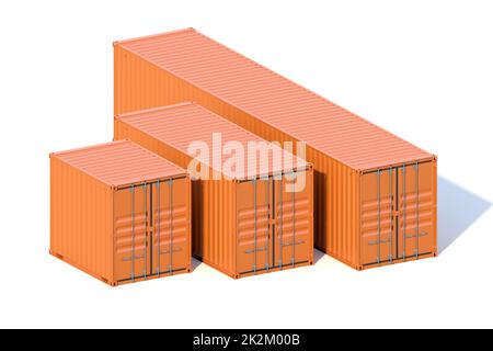 Abbildung der braunen Frachtcontainer 10 20 und 40 Fuß 3D Stockfoto
