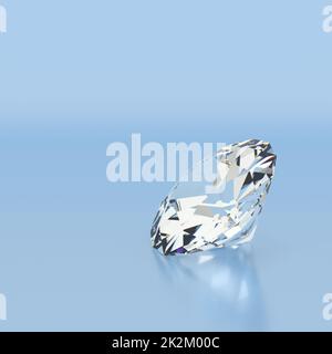 Glänzender weißer Diamant auf blauem Hintergrund Stockfoto