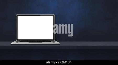 Laptop-Computer auf schwarzem Regal als Hintergrundbanner Stockfoto