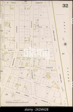 Kartografisch, Karten. 1901. Lionel Pincus und Prinzessin Firyal Map Division. Feuerversicherung , New York (Staat), Immobilien , New York (Staat), Städte und Orte , New York (Staat) Bronx, V. 14, Plate No. 32 Karte begrenzt durch E. 187. St., Southern Blvd., E. 182. St., Beaumont Ave. Stockfoto