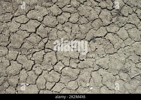 Erosion durch Dürre und Wüstenbildung, Rissbildung und Spaltung von Böden durch Durst- und Dürreerosion Stockfoto