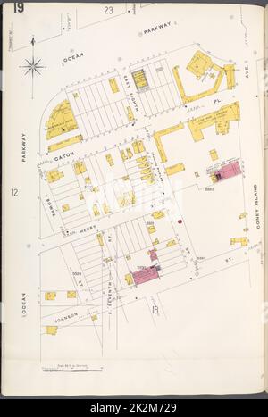 Kartografisch, Karten. 1884 - 1936. Lionel Pincus und Princess Firyal Map Division. Feuerversicherung , New York (Staat), Immobilien , New York (Staat), Städte & Orte , New York (Staat) Brooklyn V. 10, Plate No. 19 Karte begrenzt durch Ocean Parkway, Coney Island Ave., Johnson St. Stockfoto