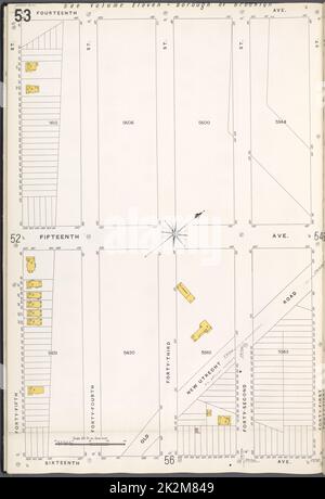 Kartografisch, Karten. 1884 - 1936. Lionel Pincus und Princess Firyal Map Division. Feuerversicherung , New York (Staat), Immobilien , New York (Staat), Städte und Orte , New York (Staat) Brooklyn V. 12, Plate No. 53 Karte begrenzt durch 14. Ave., 41. St., 16. Ave., 45. St. Stockfoto