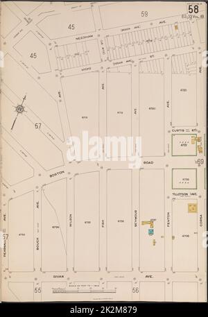 Kartografisch, Karten. 1918. Lionel Pincus und Prinzessin Firyal Map Division. Feuerversicherung , New York (Staat), Immobilien , New York (Staat), Städte und Orte , New York (Staat) Bronx, V. 18, Plate No. 58 Karte begrenzt durch Needham Ave., Corsa Ave., Givan Ave., Pearsall Ave. Stockfoto