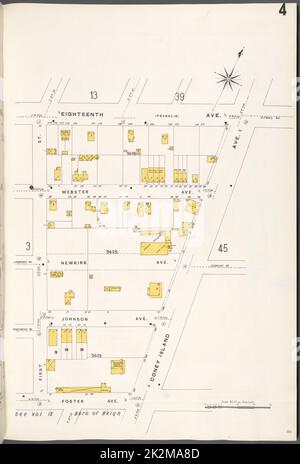 Kartografisch, Karten. 1884 - 1936. Lionel Pincus und Princess Firyal Map Division. Feuerversicherung , New York (Staat), Immobilien , New York (Staat), Städte & Orte , New York (Staat) Brooklyn V. 10, Plate No. 4 Karte begrenzt durch 18. Ave., Coney Island Ave., Foster Ave., 1. St. Stockfoto