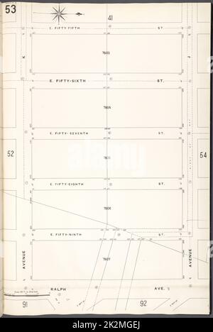 Kartografisch, Karten. 1884 - 1936. Lionel Pincus und Princess Firyal Map Division. Feuerversicherung , New York (Staat), Immobilien , New York (Staat), Städte & Orte , New York (Staat) Brooklyn V. 15, Plate No. 53 Karte begrenzt durch E.55. St., Avenue J, Ralph Ave., Avenue K Stockfoto