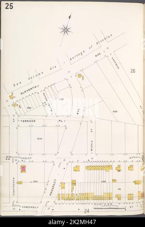 Kartografisch, Karten. 1884 - 1936. Lionel Pincus und Princess Firyal Map Division. Feuerversicherung , New York (Staat), Immobilien , New York (Staat), Städte & Orte , New York (Staat) Brooklyn V. 10, Plate No. 25 Karte begrenzt durch 11. Ave., Vanderbilt St., 18. St. Stockfoto