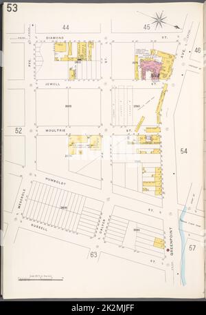 Kartografisch, Karten. 1884 - 1936. Lionel Pincus und Princess Firyal Map Division. Feuerversicherung , New York (Staat), Immobilien , New York (Staat), Städte und Orte , New York (Staat) Brooklyn V. 4, Plate No. 53 Karte begrenzt durch Diamond St., Greenpoint Ave., Russell St., Meserole Ave. Stockfoto