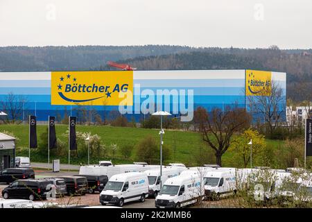 Büromarkt Böttcher AG, Logistikhalle in Jena Neulobeda Stockfoto