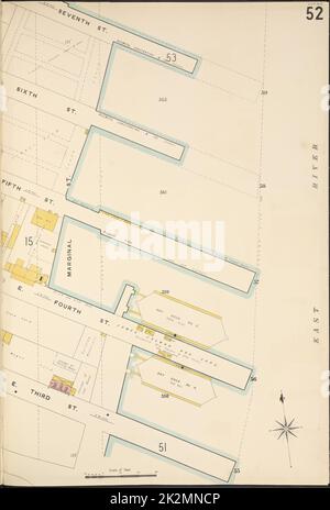 Kartografisch, Karten. 1884 - 1936. Lionel Pincus und Princess Firyal Map Division. Feuerversicherung , New York (Staat), Immobilien , New York (Staat), Städte & Orte , New York (Staat) Manhattan, V. 2, Plate No. 52 Karte begrenzt durch East River, 3. St., 7. St. Stockfoto