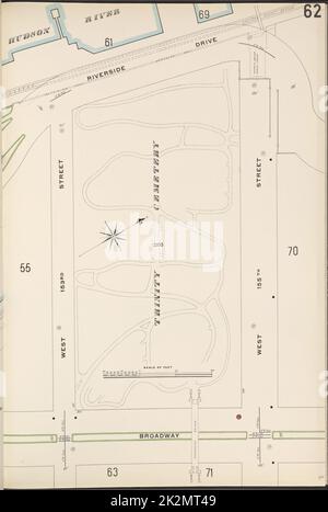 Kartografisch, Karten. 1909. Lionel Pincus und Prinzessin Firyal Map Division. Feuerversicherung , New York (Staat), Immobilien , New York (Staat), Städte & Orte , New York (Staat) Manhattan, V. 11, Plate No. 62 Karte begrenzt durch Riverside Drive, W. 155. St., Broadway, W. 153. St. Stockfoto