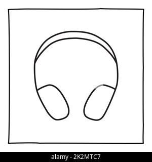 Doodle Headphones Telefon-Symbol oder -Logo, handgezeichnet mit dünner schwarzer Linie. Stockfoto