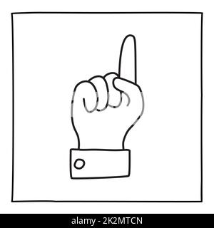 Doodle Handfläche mit Finger nach oben Hand auf dunklem Hintergrund gezeichnet Stockfoto