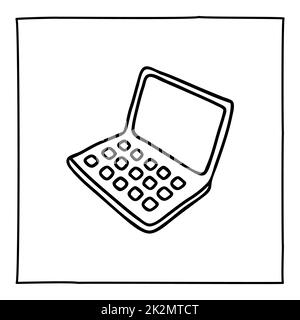 Doodle Laptop-Symbol oder Logo, handgezeichnet mit dünnen schwarzen Linie. Stockfoto