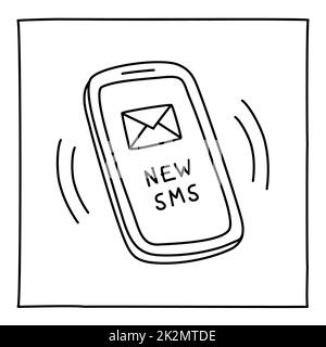 Doodle NEUE SMS Handy-Symbol Hand mit dünnen Linie gezeichnet Stockfoto