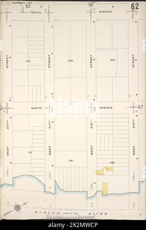 Kartografisch, Karten. 1913. Lionel Pincus und Prinzessin Firyal Map Division. Feuerversicherung , New York (Staat), Immobilien , New York (Staat), Städte & Orte , New York (Staat) Manhattan, V. 12, Plate No. 62 Karte begrenzt durch 10. Ave., W. 213. St., Harlem River, W. 210. St. Stockfoto