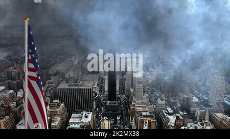 USA Flagge gegen Sturm in der Großstadt Stockfoto