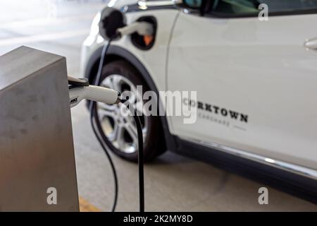 Detroit, Michigan - das Detroit Smart Parking Lab, ein Forschungszentrum, das vom American Center for Mobility in einer Parkgarage betrieben wird. Der zentrale Test Stockfoto