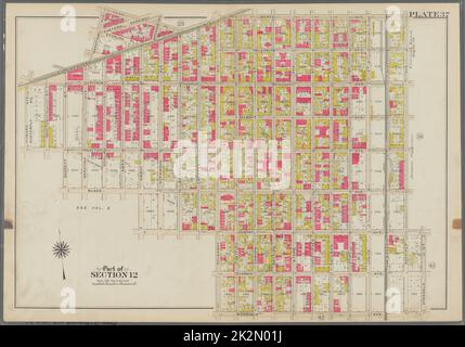 Bromley, George Washington. Standbild. Karten, Atlanten, Landvermessungen. 1908. Lionel Pincus und Prinzessin Firyal Map Division. Brooklyn (New York, New York) , Karten Platte 37: Begrenzt durch Park Place, East New York Avenue, Liberty Avenue, Snedyker Avenue, Dumont Avenue, Hinsdale Street, Riverdale Avenue, Rockway Avenue, Dumont Avenue, Amboy Street, Blake Avenue, Barret Street, Sutter Avenue, Howard Avenue, East New York Avenue und Saratoga Avenue Plate 37 Stockfoto