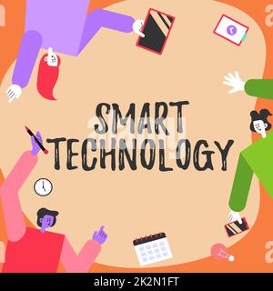 Text mit Inspiration Smart Technology. Gadgets für Geschäftskonzepte oder Geräte mit integriertem Computer oder Chip für Kollegen, die S Decorating Mobile Application Defining Teamwork mit sich führen. Stockfoto