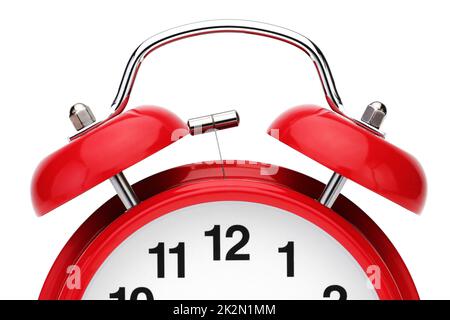 Alarmglocken an einem roten Retro-Wecker Stockfoto