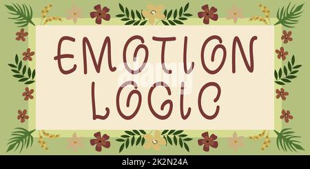 Zeichen, das Emotionslogik anzeigt. Internet Concept Heart oder Brain Soul oder Intelligence Confusion Equal Balance Blank Frame dekoriert mit abstrakten, modernisierten Formen Blumen und Laub. Stockfoto