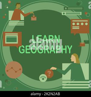 Konzeptionelle Darstellung Geografie lernen. Studie zum Geschäftsansatz zu physischen Merkmalen der Erde und ihrer Atmosphäre Kollegen, die Online-Meetings führen, um zukünftige Projektpläne zu besprechen. Stockfoto