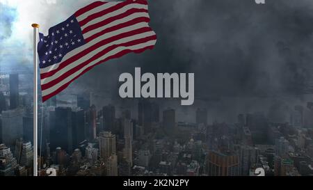 USA Flagge gegen Sturm in der Großstadt Stockfoto