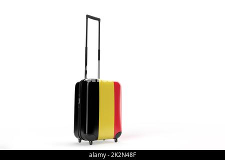 Reisekoffer mit der Flagge Belgiens. Reisekonzept. Isoliert. 3D Rendering Stockfoto
