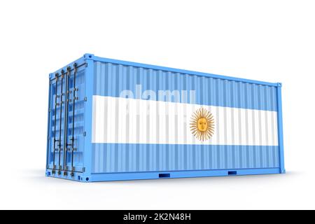 Shipping Cargo Container strukturiert mit Flagge von Argentinien. Isoliert. 3D Rendering Stockfoto