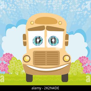 School Bus cartoon character Card Stockfoto