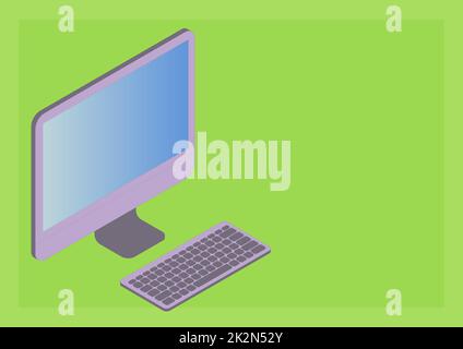 Monitor mit Tastatur symbolisiert die Online-Verbindung zwischen Kollegen, die Projektziele erreichen. Das angezeigte elektrische Gerät zeigt eine erfolgreiche Netzwerkkommunikation an. Stockfoto