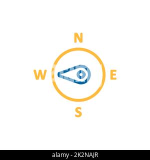 Vektorsymbol für die Windrose des Kompasses. Richtung Westen Stockfoto