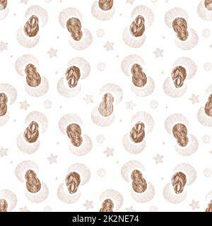 Nahtloses Muster, Aquarell niedlichen Hase, Mond und Sterne Hintergrund. Kindisches Muster im Boho-Stil Stockfoto