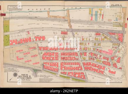 Kartografisch, Karten. 1938 - 1957. Lionel Pincus und Princess Firyal Map Division. Immobilien , New York (Bundesstaat) , New York (N.Y.), Bronx (New York, N.Y.) , Karten Doppelseitenteller Nr. 1, Teil von Abschnitt 11, Borough of the Bronx: Begrenzt durch (Harlem River) Sedgwick Avenue, Cedar Avenue, W. Tremont Avenue, Andrews Avenue South, W, 176. Street, University Avenue und Washington Bridge Stockfoto
